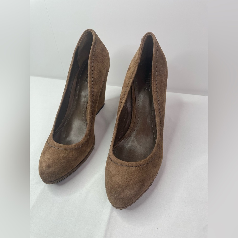Schutz Brazilian Brown Suede Wedge Heels Size 10 - Picture 2 of 7